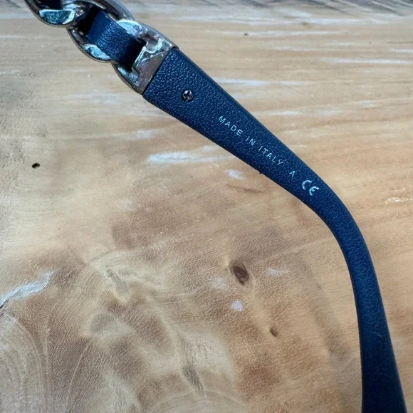 Rare Chanel 3223-Q Navy Blue Leather Chain Link Oval Eyeglasses Frames Italy - Picture 8 of 12